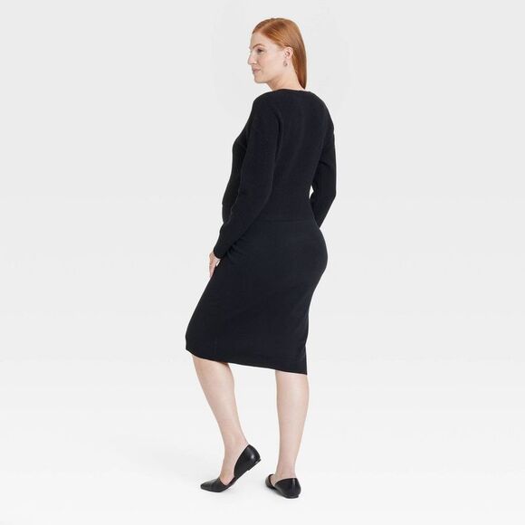 Open Box - Long Sleeve Midi Maternity Sweater Dress - Isabel  Black - Picture 2 of 4